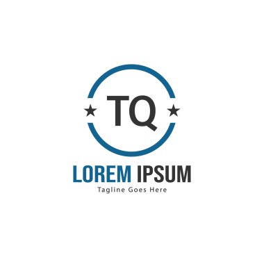 Modern çerçeveile ilk Tq logo şablonu. Minimalist Tq harfi logo vektör illüstrasyon