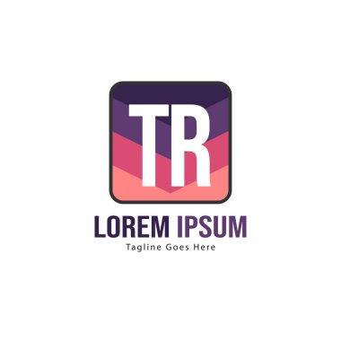 Modern çerçeveli Ilk Tr logo şablonu. Minimalist Tr harf logo vektör illüstrasyon