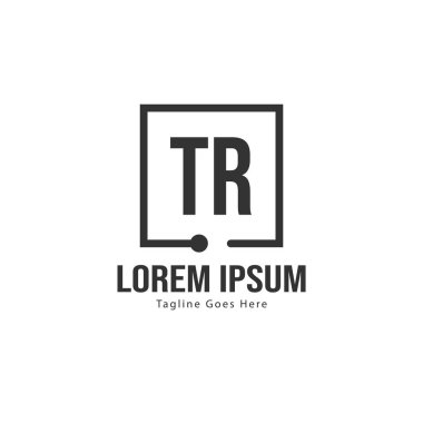 Modern çerçeveli Ilk Tr logo şablonu. Minimalist Tr harf logo vektör illüstrasyon