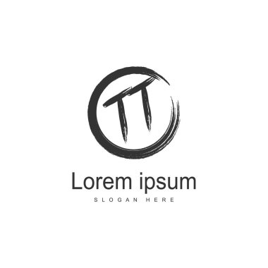 Modern çerçeveli ilk Tt logo şablonu. Minimalist Tt harf logo vektör illüstrasyon