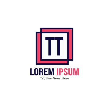 Modern çerçeveli ilk Tt logo şablonu. Minimalist Tt harf logo vektör illüstrasyon