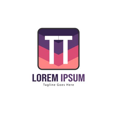 Modern çerçeveli ilk Tt logo şablonu. Minimalist Tt harf logo vektör illüstrasyon