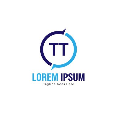 Modern çerçeveli ilk Tt logo şablonu. Minimalist Tt harf logo vektör illüstrasyon