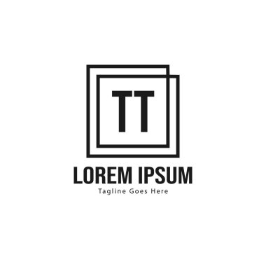 Modern çerçeveli ilk Tt logo şablonu. Minimalist Tt harf logo vektör illüstrasyon