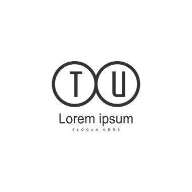 Modern çerçeveli ilk Tu logo şablonu. Minimalist Tu harf logo vektör illüstrasyon