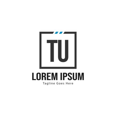 Modern çerçeveli ilk Tu logo şablonu. Minimalist Tu harf logo vektör illüstrasyon