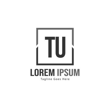 Modern çerçeveli ilk Tu logo şablonu. Minimalist Tu harf logo vektör illüstrasyon