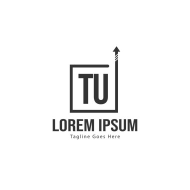 Modern çerçeveli ilk Tu logo şablonu. Minimalist Tu harf logo vektör illüstrasyon