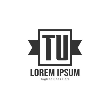 Modern çerçeveli ilk Tu logo şablonu. Minimalist Tu harf logo vektör illüstrasyon
