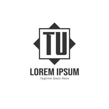 Modern çerçeveli ilk Tu logo şablonu. Minimalist Tu harf logo vektör illüstrasyon