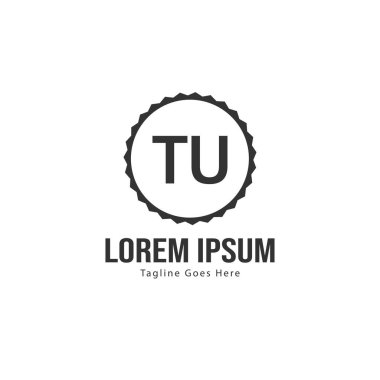 Modern çerçeveli ilk Tu logo şablonu. Minimalist Tu harf logo vektör illüstrasyon