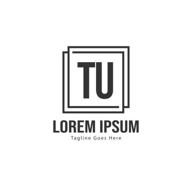 Modern çerçeveli ilk Tu logo şablonu. Minimalist Tu harf logo vektör illüstrasyon