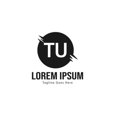 Modern çerçeveli ilk Tu logo şablonu. Minimalist Tu harf logo vektör illüstrasyon