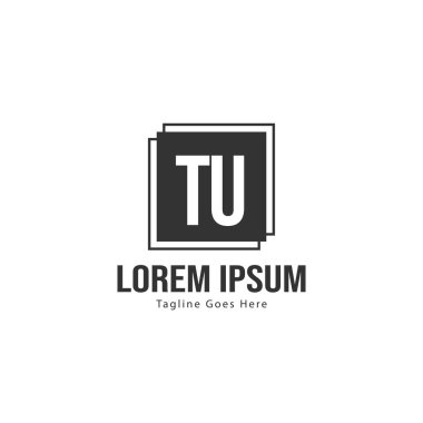 Modern çerçeveli ilk Tu logo şablonu. Minimalist Tu harf logo vektör illüstrasyon