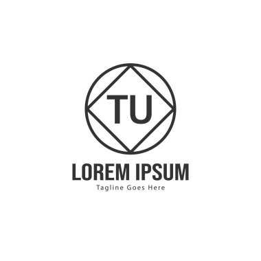 Modern çerçeveli ilk Tu logo şablonu. Minimalist Tu harf logo vektör illüstrasyon