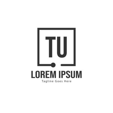 Modern çerçeveli ilk Tu logo şablonu. Minimalist Tu harf logo vektör illüstrasyon
