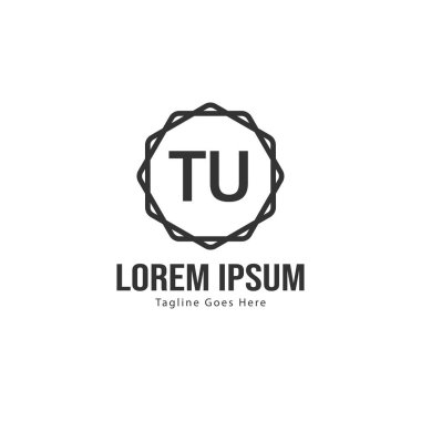 Modern çerçeveli ilk Tu logo şablonu. Minimalist Tu harf logo vektör illüstrasyon