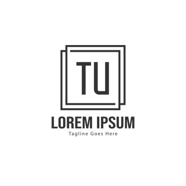 Modern çerçeveli ilk Tu logo şablonu. Minimalist Tu harf logo vektör illüstrasyon