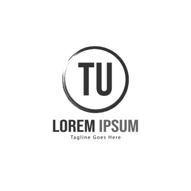 Modern çerçeveli ilk Tu logo şablonu. Minimalist Tu harf logo vektör illüstrasyon