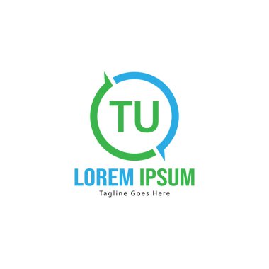 Modern çerçeveli ilk Tu logo şablonu. Minimalist Tu harf logo vektör illüstrasyon