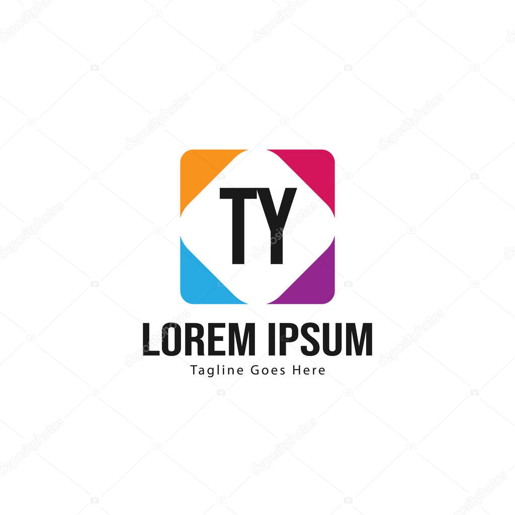 Initial TY logo template with modern frame. Minimalist TY letter logo vector illustration