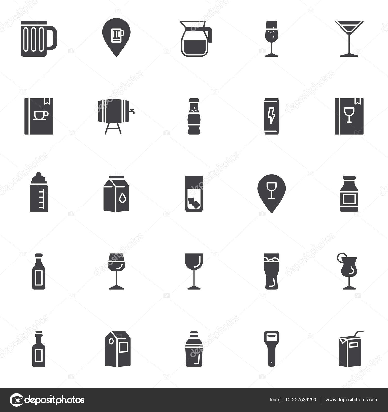 Drinks Beverages Vector Icons Set Modern Solid Symbol Collection