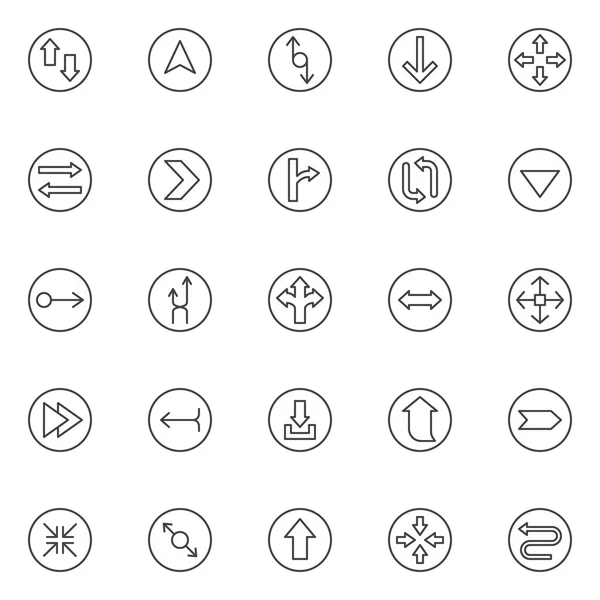 Frecce Delineano Icone Impostate Collezione Simboli Stile Lineare Linea Segni — Vettoriale Stock