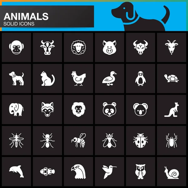 Zvířata Vektorové Ikony Nastavit Moderní Masivní Symbol Collection Vyplněné Piktogram — Stockový vektor