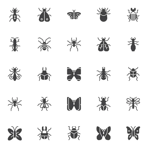 Ensemble Icônes Vectorielles Insectes Insectes Collection Moderne Symboles Solides Paquet — Image vectorielle