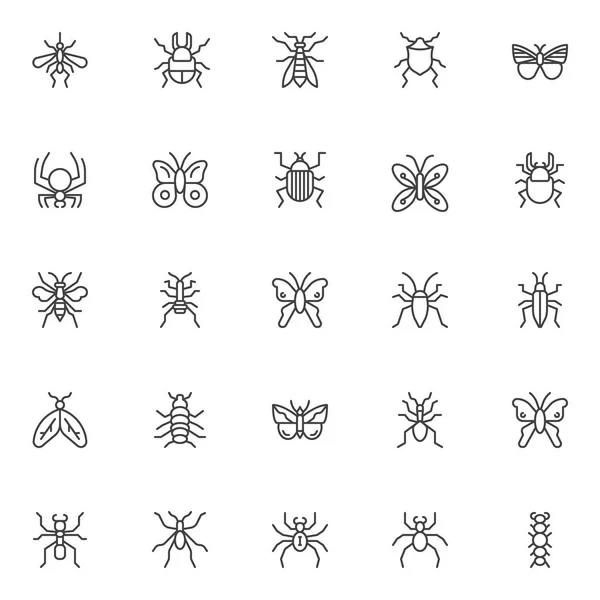 Spring Insects Bugs Outline Icons Set Linear Style Symbols Collection — Stock Vector