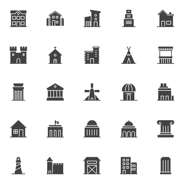 Landmarken Und Gebäude Vektor Icons Set Moderne Solide Symbolsammlung Gefülltes — Stockvektor