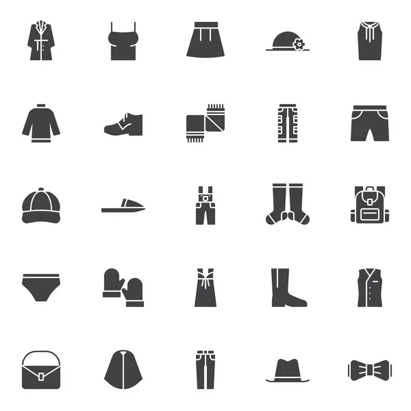 Elementos Ropa Conjunto Iconos Vectoriales Colección Símbolos Sólidos Modernos Paquete — Archivo Imágenes Vectoriales