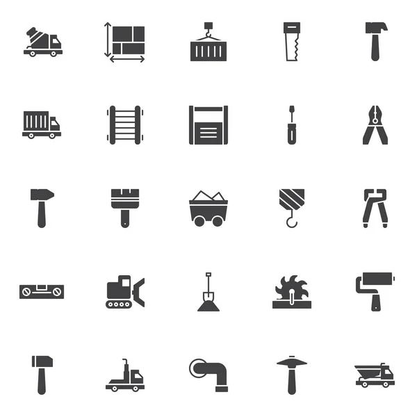 Konstruktionsvektorsymbole Set Moderne Solide Symbolsammlung Gefülltes Piktogrammpaket Zeichen Logoabbildungen Set — Stockvektor