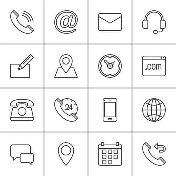 Temas simgeler kümesi, vektör simgesi toplama, doğrusal piktogram paketi anahat. İşaretler, logo illüstrasyon. Harita, küre, telefon, çağrı, saat, cep telefonu, mesaj, e-posta, geri arama olarak simgeler içerir
