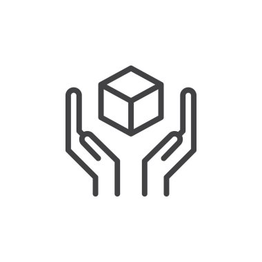 Paketi koruma satırı simgesi, vektör işareti, anahat üzerinde beyaz izole doğrusal stil piktogram. Bakım simgesiyle, logo illüstrasyon işlemek