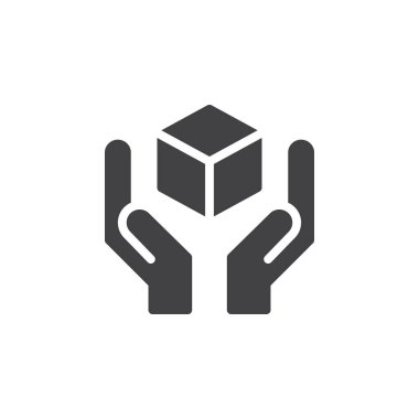 Paket koruma simge vektör, dolu düz işareti, üzerinde beyaz izole katı piktogram. Bakım simgesiyle, logo illüstrasyon işlemek