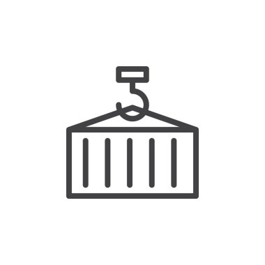 Kargo konteyner çizgi simgesi, yükleme Anahat vektör işareti, üzerinde beyaz izole doğrusal stil piktogram. Sembol, logo illüstrasyon