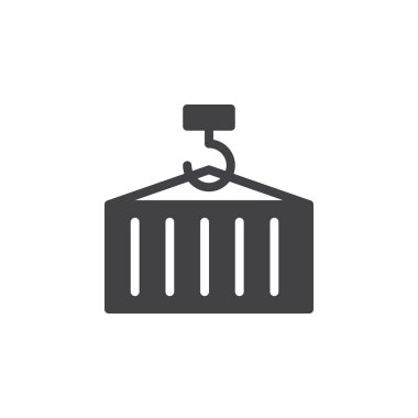 Simge vektör, yükleme kargo konteyner düz işareti, üzerinde beyaz izole katı piktogram dolu. Sembol, logo illüstrasyon