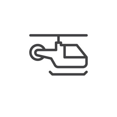 Helikopter satırı simgesi, vektör işareti, anahat üzerinde beyaz izole doğrusal stil piktogram. Sembol, logo illüstrasyon