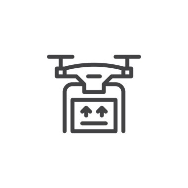 Robot teslim hizmet satırı simgesi, vektör işareti, anahat üzerinde beyaz izole doğrusal stil piktogram. Sembol, logo illüstrasyon