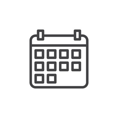 Takvim satırı simgesi, vektör işareti, anahat üzerinde beyaz izole doğrusal stil piktogram. Olay hatırlatıcı sembolü, logo illüstrasyon