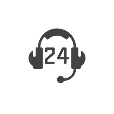 24 saat simge vektör, dolu düz işareti, üzerinde beyaz izole katı piktogram destekler. Sembol, logo illüstrasyon