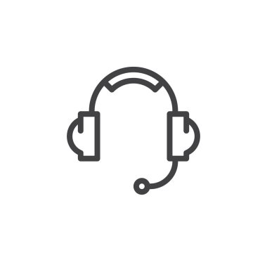 Kulaklık, müşteri destek hattı simgesi, Anahat vektör işareti üzerinde beyaz izole doğrusal stil piktogram. Sembol, logo illüstrasyon