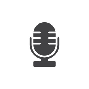 Eski, retro mikrofon simge vektör, düz işareti, üzerinde beyaz izole katı piktogram dolu. Sembol, logo illüstrasyon