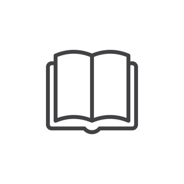 Kitap satırı simgesi, vektör işareti, anahat üzerinde beyaz izole doğrusal stil piktogram. Sembol, logo illüstrasyon
