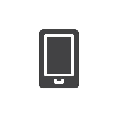 Hareket eden aygıt, smartphone simge vektör, düz işareti, üzerinde beyaz izole katı piktogram dolu. Gadget'ı sembolü, logo illüstrasyon. Piksel mükemmel