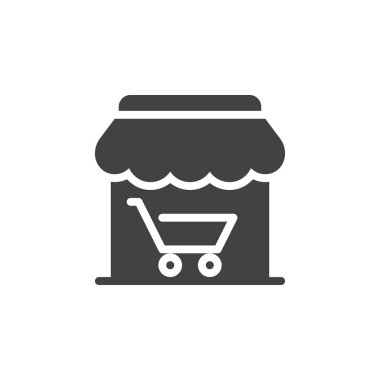 Mağaza, dükkan, pazar simge vektör, düz işareti, üzerinde beyaz izole katı piktogram dolu. Sembol, logo illüstrasyon. Piksel mükemmel