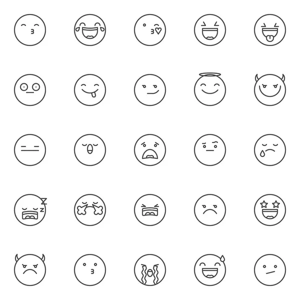 Conjunto de ícones de emoji rostos símbolos de humor emoticon fofos  sorrindo feliz, alegre, triste e com raiva