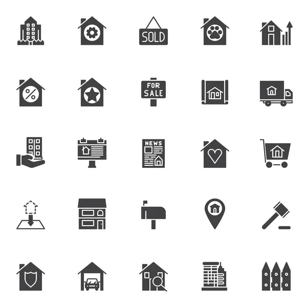 Vastgoed Vector Icons Set Moderne Solide Symbool Collectie Gevulde Stijl — Stockvector