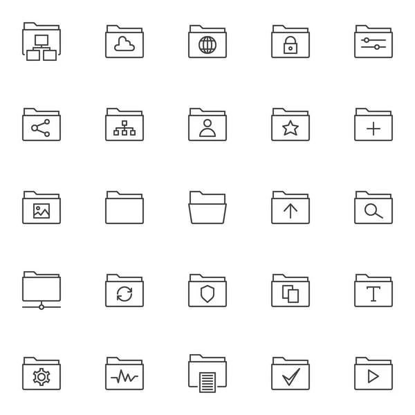 Las Carpetas Delinean Los Iconos Establecidos Colección Símbolos Estilo Lineal — Archivo Imágenes Vectoriales